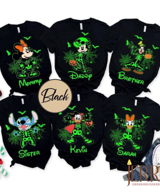 Custom Disney Skeleton Halloween Comfort T-Shirt, Custom Name & Character Disney Skeleton Shirt, Disneyland Halloween Family Matching Shirt