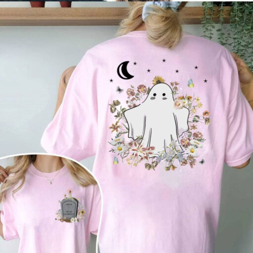 Custom Ghost Unisex T-shirt, Mystical Cute Ghost Front and Back TShirt, Witchy Stuff, Spooky Wildflower Shirt, Trendy Top Halloween Shirt