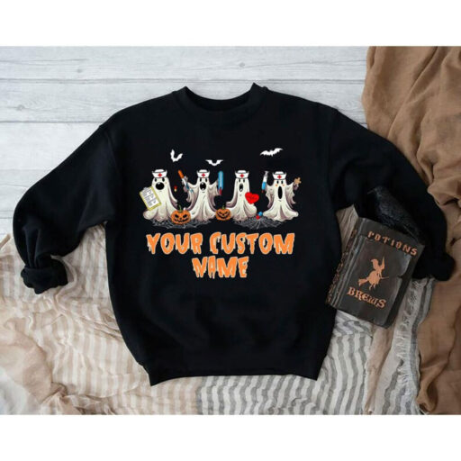 Custom Text Nurse Halloween Sweatshirt, Nurse Shirt, Halloween Nursing Sweatshirt Nursing Student, Nurse Crewneck Tee, Er Nurse Shirt