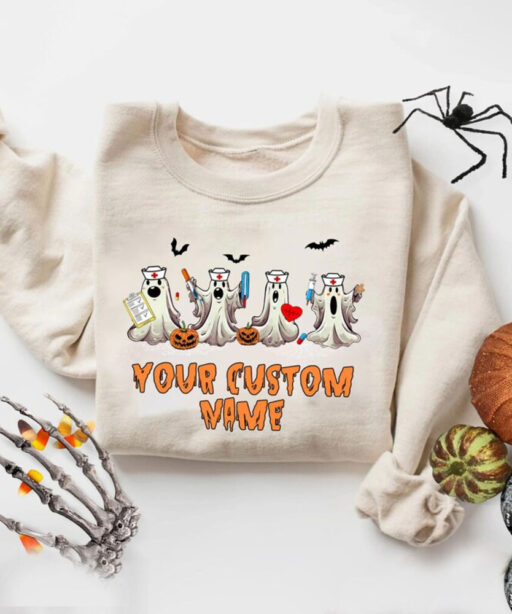 Custom Text Nurse Halloween Sweatshirt, Nurse Shirt, Halloween Nursing Sweatshirt Nursing Student, Nurse Crewneck Tee, Er Nurse Shirt