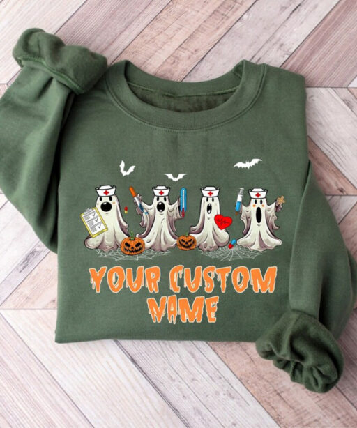 Custom Text Nurse Halloween Sweatshirt, Nurse Shirt, Halloween Nursing Sweatshirt Nursing Student, Nurse Crewneck Tee, Er Nurse Shirt