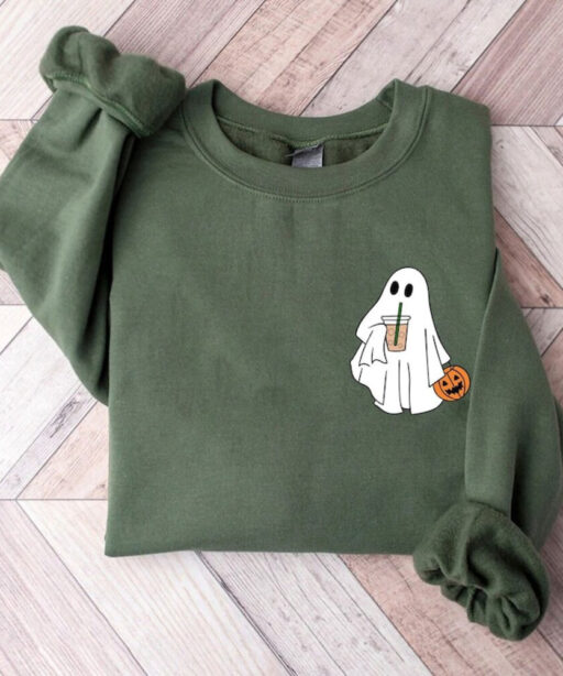 Cute Spooky Coffee Sweatshirt, Womens Ghost Sweatshirt, Spooky Season, Fall Coffee Lover Shirt, Halloween Party Shirt, Fall Graphic Shirt