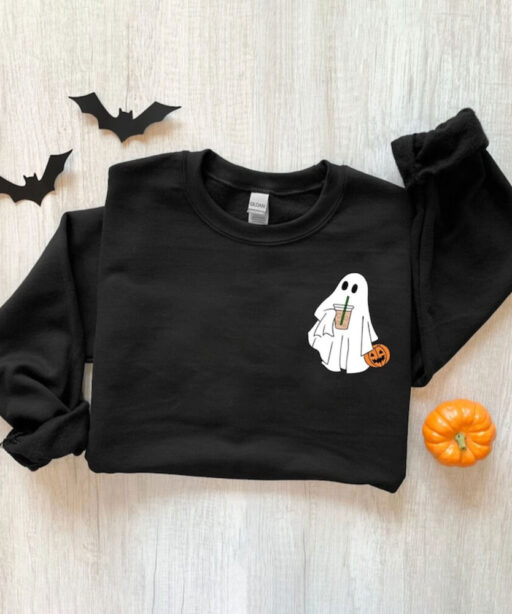 Cute Spooky Coffee Sweatshirt, Womens Ghost Sweatshirt, Spooky Season, Fall Coffee Lover Shirt, Halloween Party Shirt, Fall Graphic Shirt