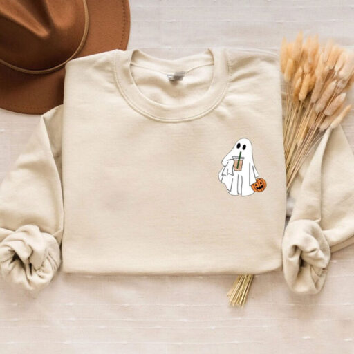 Cute Spooky Coffee Sweatshirt, Womens Ghost Sweatshirt, Spooky Season, Fall Coffee Lover Shirt, Halloween Party Shirt, Fall Graphic Shirt