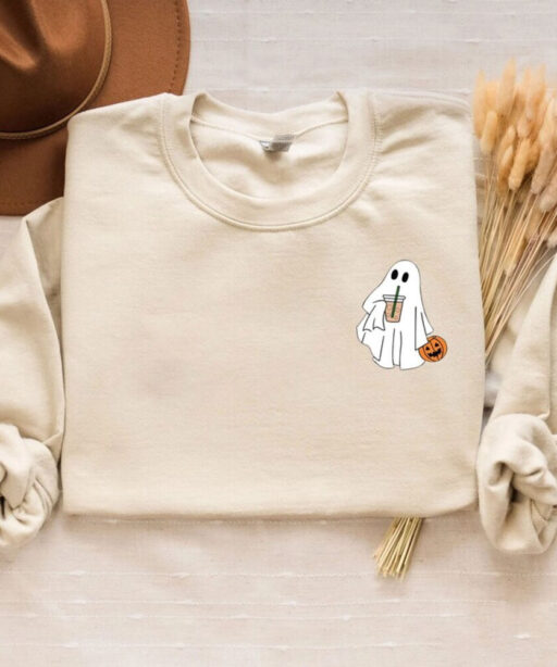 Cute Spooky Coffee Sweatshirt, Womens Ghost Sweatshirt, Spooky Season, Fall Coffee Lover Shirt, Halloween Party Shirt, Fall Graphic Shirt