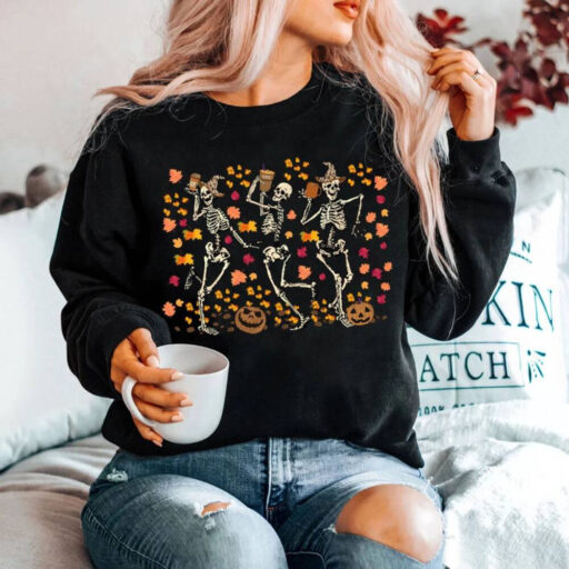 Dancing Skeleton Halloween Shirt, Pumpkin Halloween Sweatshirt, Pumpkin Shirt, Fall Sweatshirt Spooky Season TShirt, Fall Shirts for Women