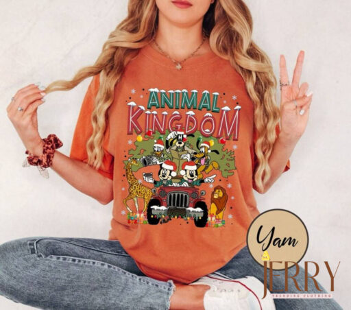 Disney Animal Kingdom Christmas Comfort Shirt, Mickey & friends Safari Mode Merry Christmas Comfort Shirt, Disney Christmas Tree Shirt