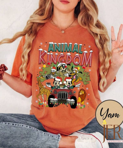 Disney Animal Kingdom Christmas Comfort Shirt, Mickey & friends Safari Mode Merry Christmas Comfort Shirt, Disney Christmas Tree Shirt