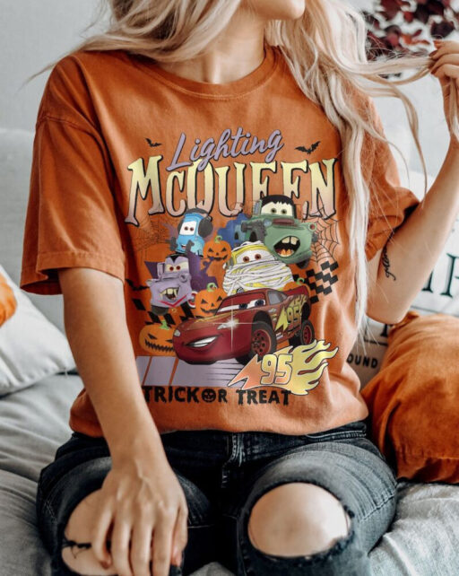 Disney Cars Halloween Sweatshirt, Retro Lightning McQueen Halloween Comfort Colors Shirt, Disney Halloween Shirt, McQueen Shirt,Disney Shirt