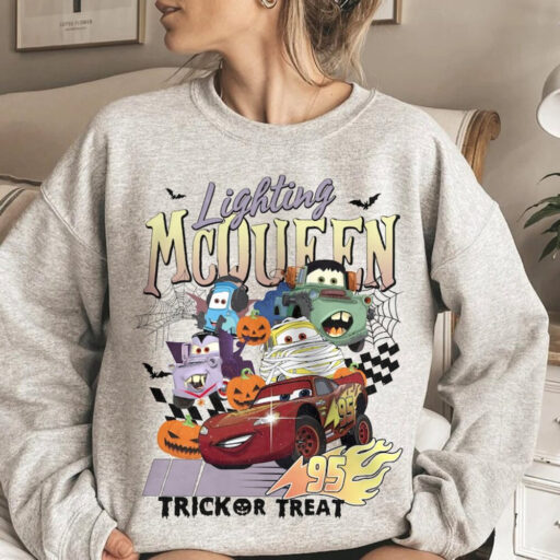 Disney Cars Halloween Sweatshirt, Retro Lightning McQueen Halloween Comfort Colors Shirt, Disney Halloween Shirt, McQueen Shirt,Disney Shirt