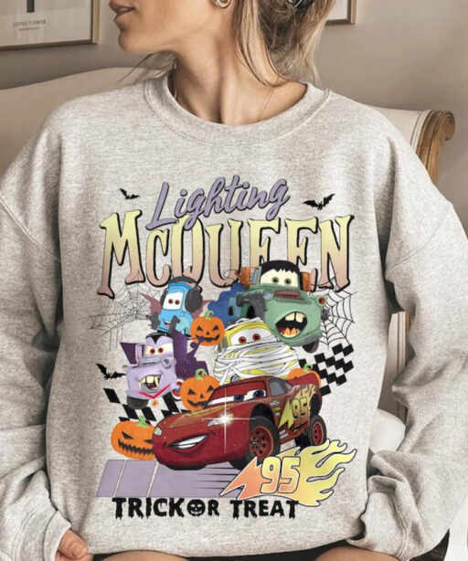 Disney Cars Halloween Sweatshirt, Retro Lightning McQueen Halloween Comfort Colors Shirt, Disney Halloween Shirt, McQueen Shirt,Disney Shirt