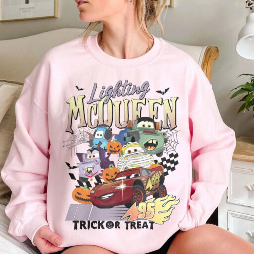 Disney Cars Halloween Sweatshirt, Retro Lightning McQueen Halloween Comfort Colors Shirt, Disney Halloween Shirt, McQueen Shirt,Disney Shirt