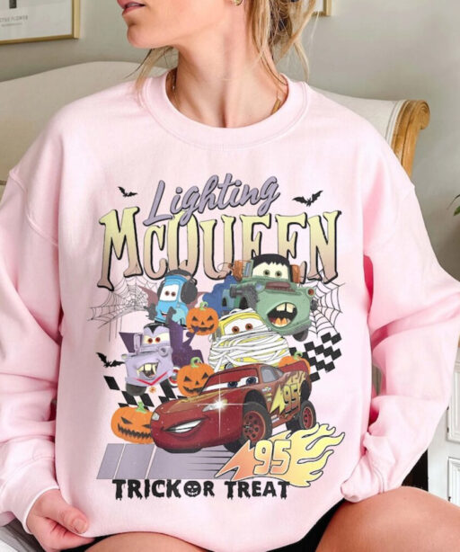 Disney Cars Halloween Sweatshirt, Retro Lightning McQueen Halloween Comfort Colors Shirt, Disney Halloween Shirt, McQueen Shirt,Disney Shirt