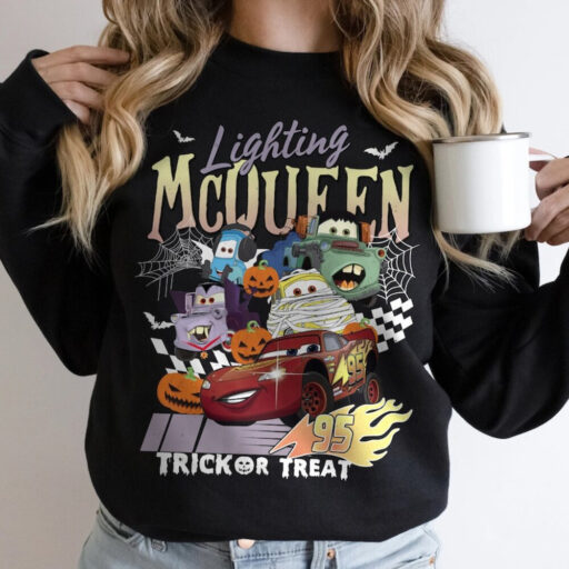 Disney Cars Halloween Sweatshirt, Retro Lightning McQueen Halloween Comfort Colors Shirt, Disney Halloween Shirt, McQueen Shirt,Disney Shirt