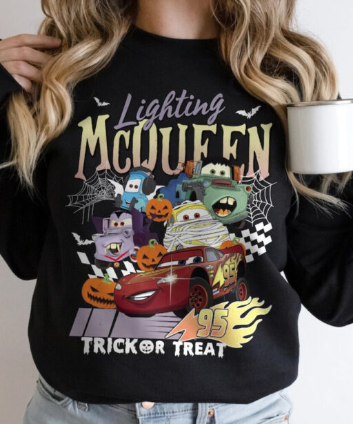 Disney Cars Halloween Sweatshirt, Retro Lightning McQueen Halloween Comfort Colors Shirt, Disney Halloween Shirt, McQueen Shirt,Disney Shirt