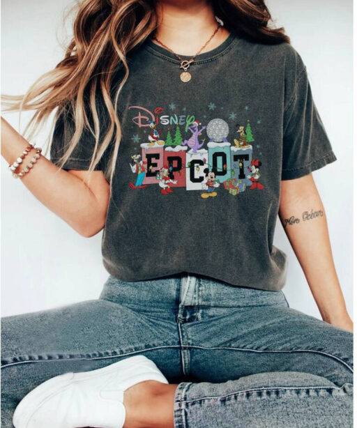 Disney Epcot Christmas Comfort Colors Shirt, Mickey And Friends Shirt,Figment Dragon Shirt, Disney Christmas Family Shirt,Disney Epcot Shirt