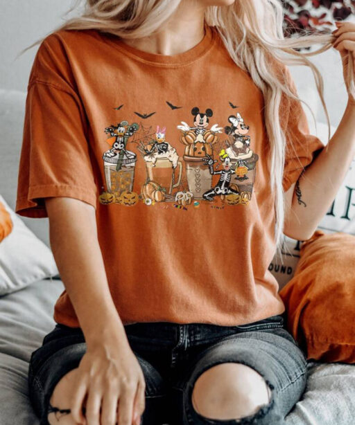 Disney Halloween Mickey And Friends Coffee Comfort Color Shirt, Disney Halloween Party Sweatshirt, Disney Halloween Balloons Unisex T-Shirt.