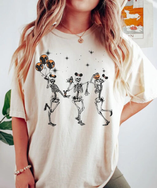 Disney Halloween Party Dancing Skeleton Mickey Ears Comfort Color Shirt, Disney Halloween Party Shirt, Funny Skeleton Tee, Family Trip Shirt