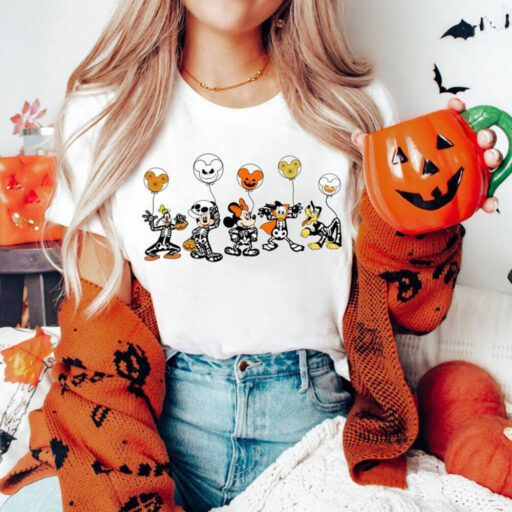 Disney Halloween Skeleton Shirt, Disney Halloween 2023 Matching Shirt, Disney Balloon Shirt, Mickey Minnie and Friends,Disney Matching Shirt