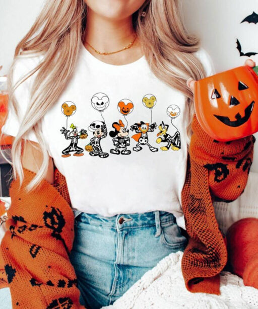 Disney Halloween Skeleton Shirt, Disney Halloween 2023 Matching Shirt, Disney Balloon Shirt, Mickey Minnie and Friends,Disney Matching Shirt