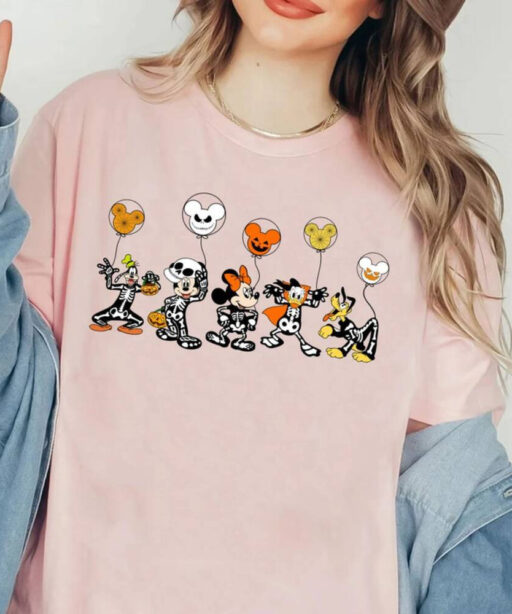 Disney Halloween Skeleton Shirt, Disney Halloween 2023 Matching Shirt, Disney Balloon Shirt, Mickey Minnie and Friends,Disney Matching Shirt