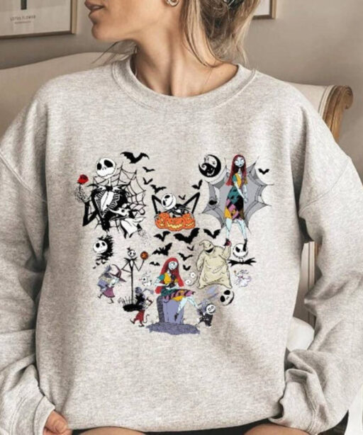 Disney Halloween, The Nightmare Before Christmas Characters Mickey Ears Sweatshirt,Jack Sally Oogie Boogie Zero Sweater, alloween Party 2023