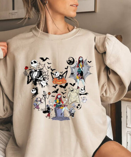 Disney Halloween, The Nightmare Before Christmas Characters Mickey Ears Sweatshirt,Jack Sally Oogie Boogie Zero Sweater, alloween Party 2023