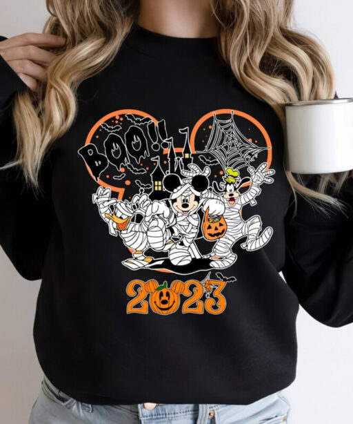 Disney Mickey and Friends Halloween 2023 Sweatshirt, Disney Halloween Matching Comfort Color Shirt, Disney Boo Pumpkin, Halloween Party Tee.