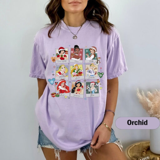 Disney Princess Christmas Polaroid Shirt, Cinderella Belle Tiana Jamine Ariel Snow White Disney Christmas Shirt, Princess Christmas Shirt