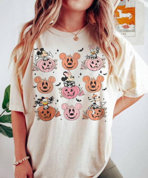 Disney Pumpkins Shirt, Vintage Mickey and Friends Halloween Comfort Color Shirt, Cute Tee, Disney Skeleton Halloween Shirt, Happy Halloween
