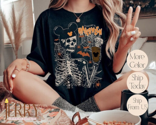 Disney Skeleton Drink Coffee Shirt, Funny Skeleton Halloween Women Shirt, Coffeeholic Shirt, Coffee Shirt, Disney Skeleton Shirt, Trend Tee