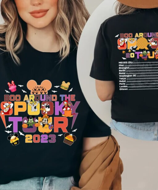 Disney Two Sided Halloween Epcot World Tour Sweater, The Spooky Tour 2023 Tee, Retro Mickey and Friends Halloween Team, Halloween Party 2023