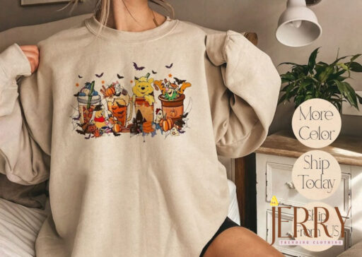 Disney Winnie The Pooh Coffee Latte Sweatshirt, Vintage Fall Season Sweater, Fall Coffee Sweatshirt, Cute Halloween Pumpkin Hoodie