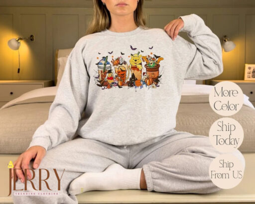 Disney Winnie The Pooh Coffee Latte Sweatshirt, Vintage Fall Season Sweater, Fall Coffee Sweatshirt, Cute Halloween Pumpkin Hoodie