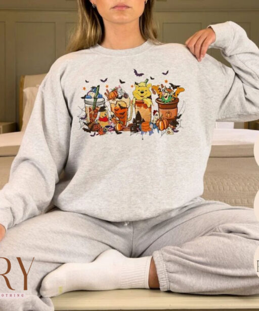 Disney Winnie The Pooh Coffee Latte Sweatshirt, Vintage Fall Season Sweater, Fall Coffee Sweatshirt, Cute Halloween Pumpkin Hoodie