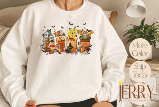 Disney Winnie The Pooh Coffee Latte Sweatshirt, Vintage Fall Season Sweater, Fall Coffee Sweatshirt, Cute Halloween Pumpkin Hoodie