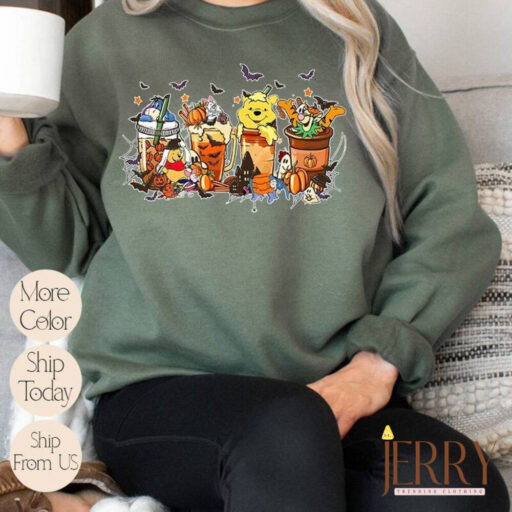 Disney Winnie The Pooh Coffee Latte Sweatshirt, Vintage Fall Season Sweater, Fall Coffee Sweatshirt, Cute Halloween Pumpkin Hoodie