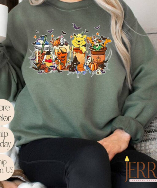 Disney Winnie The Pooh Coffee Latte Sweatshirt, Vintage Fall Season Sweater, Fall Coffee Sweatshirt, Cute Halloween Pumpkin Hoodie