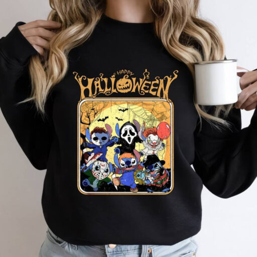 Disney's Lilo Stitch Halloween Sweatshirt, Stitch Scream Holding Balloons Comfort Color Shirt, Cute Halloween Characters, Disney Halloween