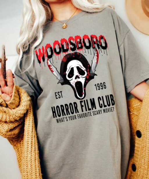 Comfort Colors Woodsboro Horror Club Shirt, Horror Film Club Shirt, Scary Halloween Shirt, Spooky Season Shirt, Scream Ghost Shirt