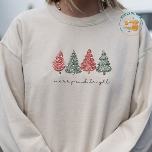 EMBROIDERED Christmas Tree Sweatshirt, Farm Fresh Shirt, Christmas Gift for Mom, Christmas crewneck, Embroidered Christmas hoodie