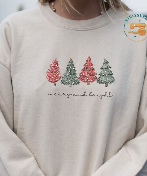 EMBROIDERED Christmas Tree Sweatshirt, Farm Fresh Shirt, Christmas Gift for Mom, Christmas crewneck, Embroidered Christmas hoodie