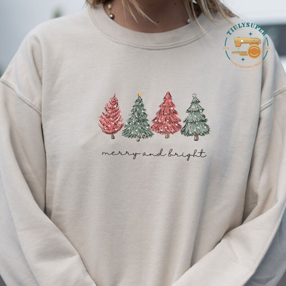 Believe Christmas Embroidery sweatshirt, Christmas tree Embroidered cr – Mr Embroidery  Gifts