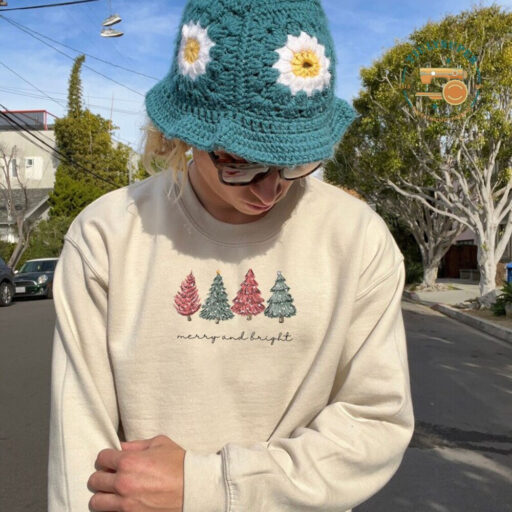 EMBROIDERED Christmas Tree Sweatshirt, Farm Fresh Shirt, Christmas Gift for Mom, Christmas crewneck, Embroidered Christmas hoodie