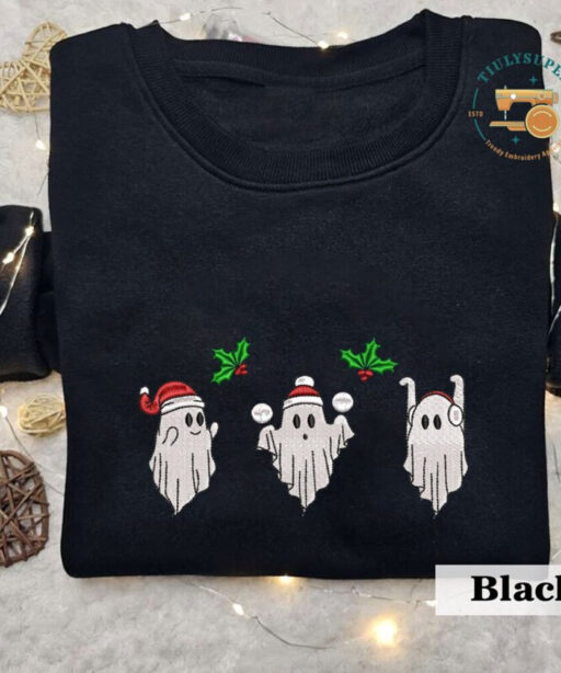 Embroidered Christmas Spooky Sweatshirt, Christmas Spooky Season Sweater, Spooky Embroidered Sweatshirt, Ghost Embroidered Shirt