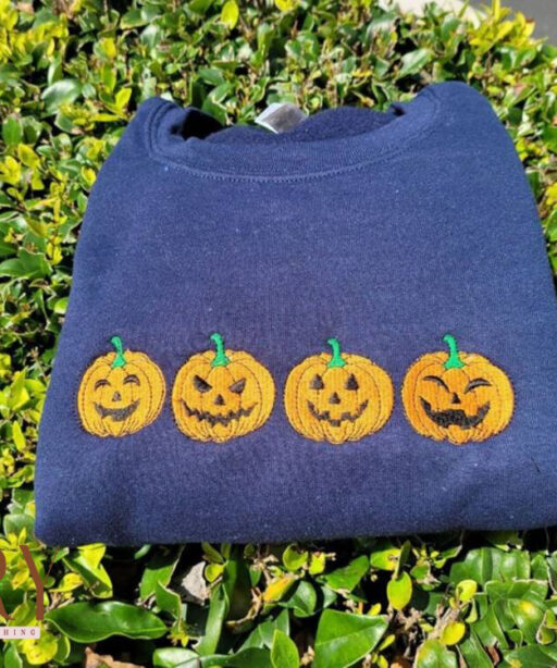 Embroidery Halloween Pumpkin Sweatshirt, Pumpkin Halloween Embroidered Sweatshirt, Halloween Women Pumpkin Sweatshirt, Halloween Sweatshirt