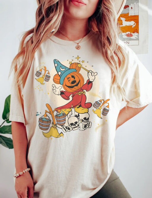 Fantasia Disney Halloween Shirt,Sorcerer Mickey Pumpkin Magic Broom Silly Symphony Skeleton Sweatshirt,Mickey's Not So Scary Halloween Party