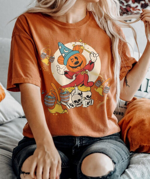 Fantasia Disney Halloween Shirt,Sorcerer Mickey Pumpkin Magic Broom Silly Symphony Skeleton Sweatshirt,Mickey's Not So Scary Halloween Party