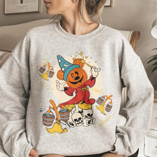 Fantasia Disney Halloween Shirt,Sorcerer Mickey Pumpkin Magic Broom Silly Symphony Skeleton Sweatshirt,Mickey's Not So Scary Halloween Party