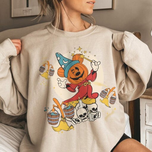 Fantasia Disney Halloween Shirt,Sorcerer Mickey Pumpkin Magic Broom Silly Symphony Skeleton Sweatshirt,Mickey's Not So Scary Halloween Party